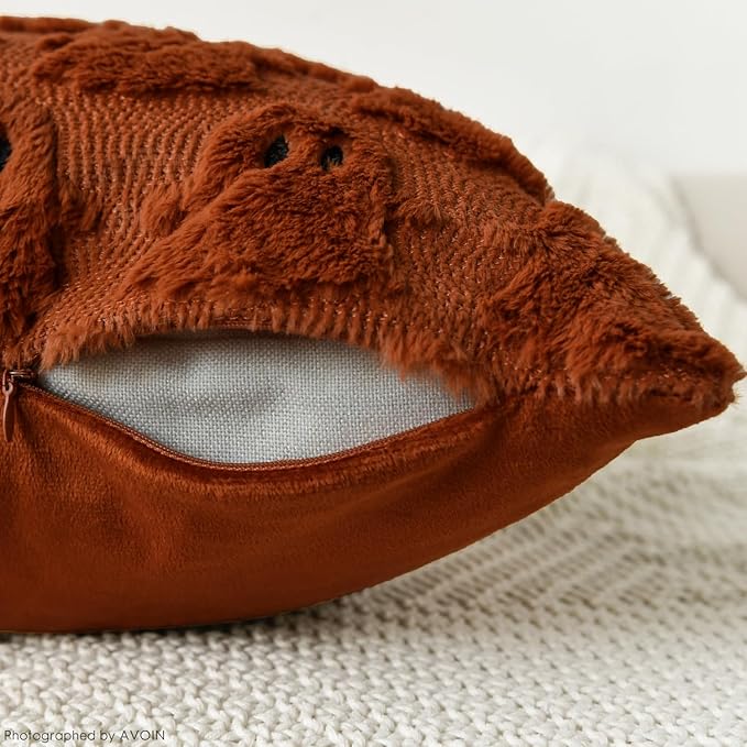 AVOIN colorlife Halloween Ghost Caramel Throw Pillow Cover Set of 2, 18 x 18 Inch Soft Plush Faux Fur Jacquard Spooky Cushion Case Decoration for Sofa Couch