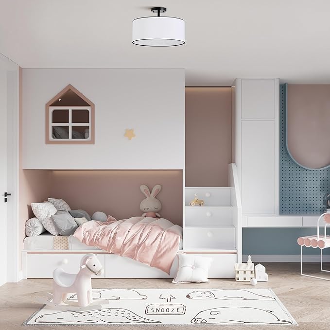 VONLUCE Semi Flush Mount Ceiling Light, 18" Ceiling Light Fixture with Diffused Shaped, Modern Light Fixture for Bedroom Living Room Entryway Hallway, White Shade & Black Finish