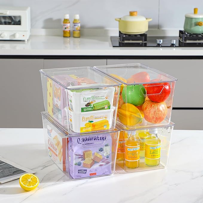 6 Pack Clear Storage Bins with Lids, 7 Quart Stackable Storage Boxes for Storage and Organization, Plastic Storage Containers with Lids, Plastic Bins with Handles for Office, Bedroom, Study Room