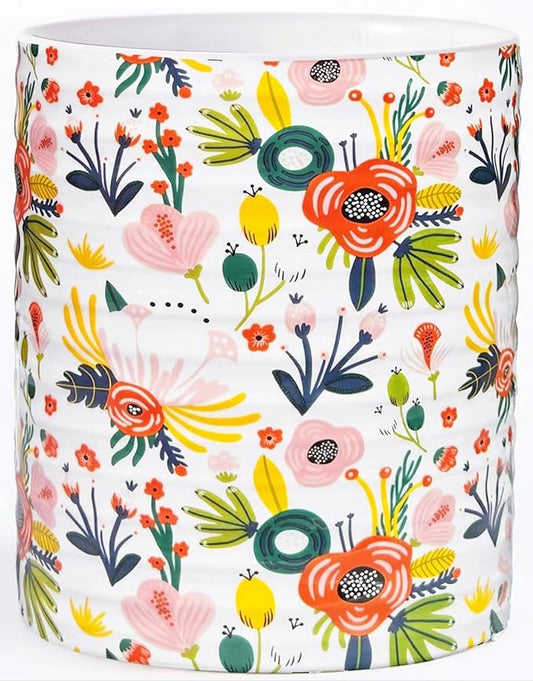 Kitchen Utensil Holder,7.2″Extra Large Stable Garden Floral Pattern Ceramic Utensil Crock,Flower Utensil Organizer for Countertop,Kitchen Decor,Utensil Holder for Housewarming,Wedding Gift