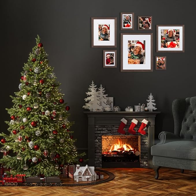 Egofine 4x6 Picture Frames Set of 4, Made of Solid Wood Covered by Plexiglass 3.5x5 with Mat or 4x6 without Mat, for Table Top Display and Wall Mounting Photo Frame Brown