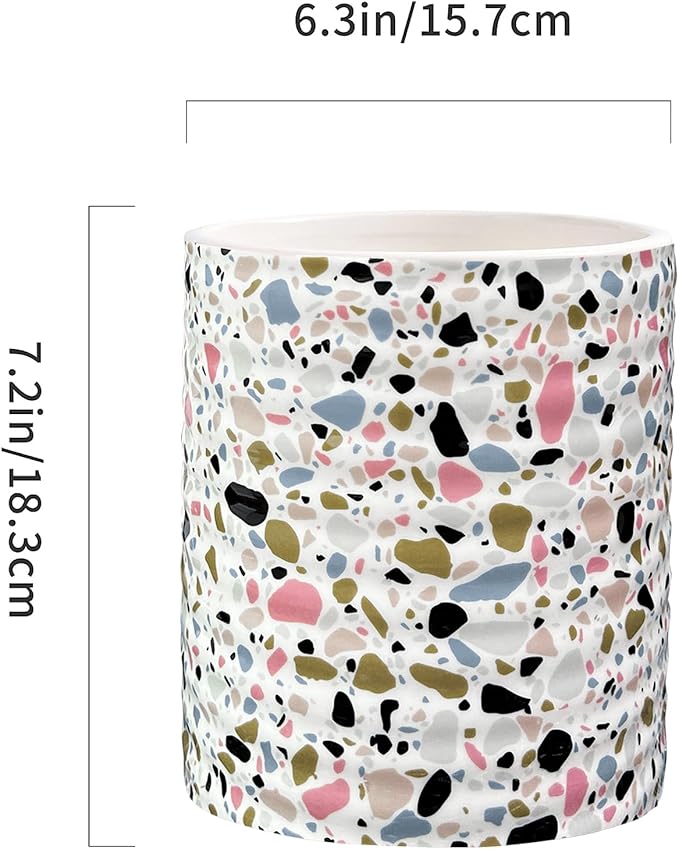 Kitchen Utensil Holder,7.2″Extra Large Stable Terrazzo Marble Pattern Ceramic Utensil Crock,Utensil Organizer for Countertop,Kitchen Decor,Utensil Holder for Housewarming,Wedding Gift Pink