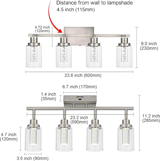MELUCEE 5-Color 4 Light Brushed Nickel LED Track Lighting Fixtures Ceiling for Kitchen, Dimmable Track Lighting Kit, Adjustable Directional Spot Lights Indoor Wall Lamp, Built-in LED Chips