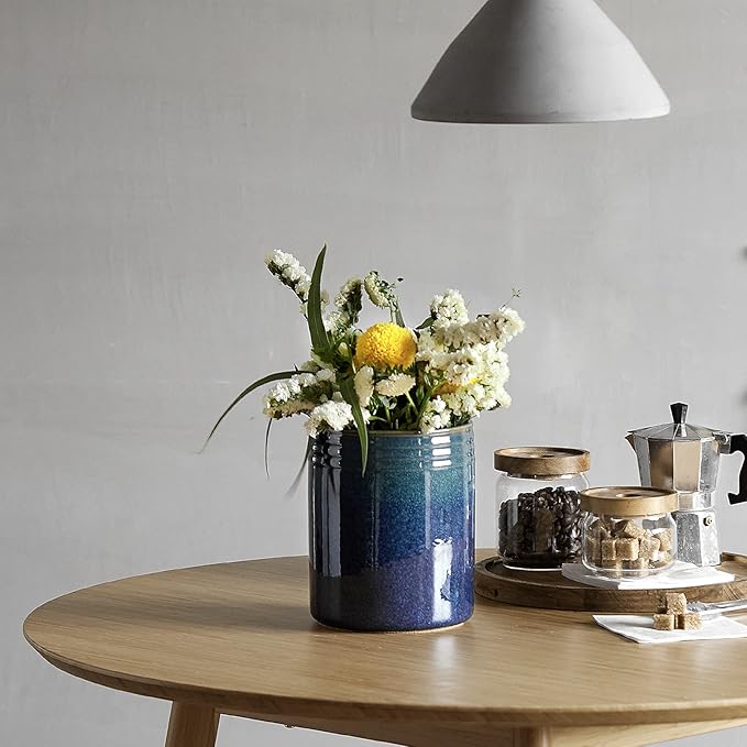 DOWAN 7.2" Kitchen Utensil Holder, Extra Large Farmhouse Utensil Holders for Countertop, Ceramic Utensil Crock, Anti Slip Cork Bottom (Multicolor, 7.2 Inch)