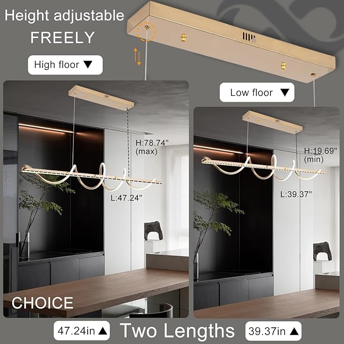 Modern Pendant Light - Gold Led Chandelier for Dining Room with Creative Snake-Shaped Twist - Electroplated Gold Led Kitchen Island Lighting Over Table