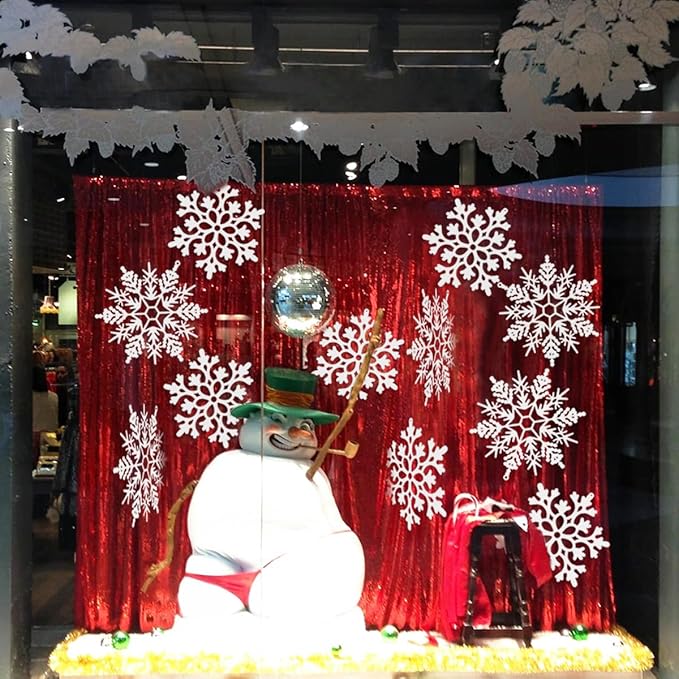 12pcs Large Christmas Snowflakes Decorations, 12" Big Plastic Glitter White Snowflake Ornaments for Winter Indoor Outdoor Christmas Tree Holiday Window Room Decor Craft Snowflakes