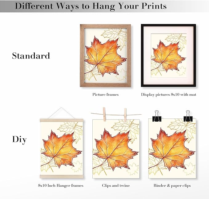 JXREQ Fall Decor Cat Decor Pumpkin Wall Art Prints, Cute Cat Maple Leaves Happy Fall Yall Posters, Rustic Fall Art Prints for Harvest Thanksgiving Kitchen Bedroom Living Room, 8x10 Inch 4Pcs Unframed