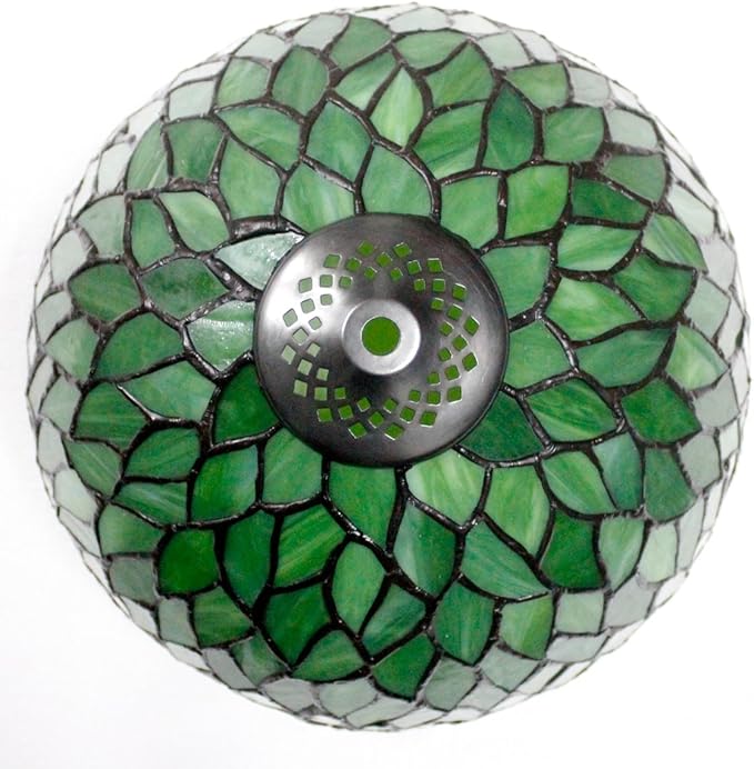 WERFACTORY Tiffany Table Lamp Green Wisteria Style Stained Glass Desk Bedside Reading Light 12X12X18 Inches Decor Bedroom Living Room Home Office S523 Series