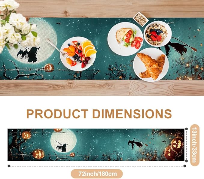 ANNA QUEEN Halloween Table Runner 13 x 72 Inch for Dining Table,Witch Pumpkin Table Runner for Halloween Table Decoration