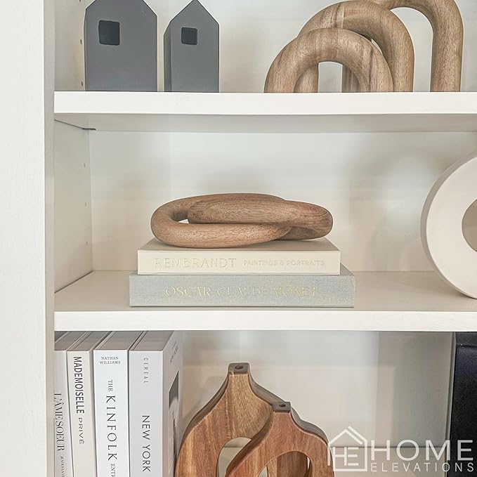 Wood Chain Link Decor – 13” Wooden Decorative Object for Coffee Table Decor and Neutral Decor for Home – Modern Knot Accent for Shelf Styling, Books, or Housewarming Gifts