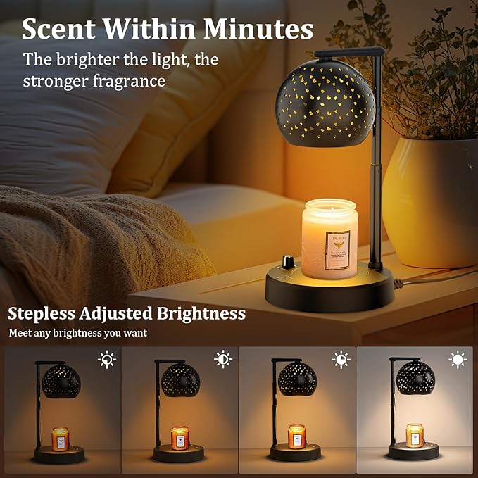Candle Warmer Lamp, Gifts for Men Women, Candle Warmer with Timer and Dimmer, Electric Wax Melt with 2 Bulbs, Housewarming Gift New Home Room Decor