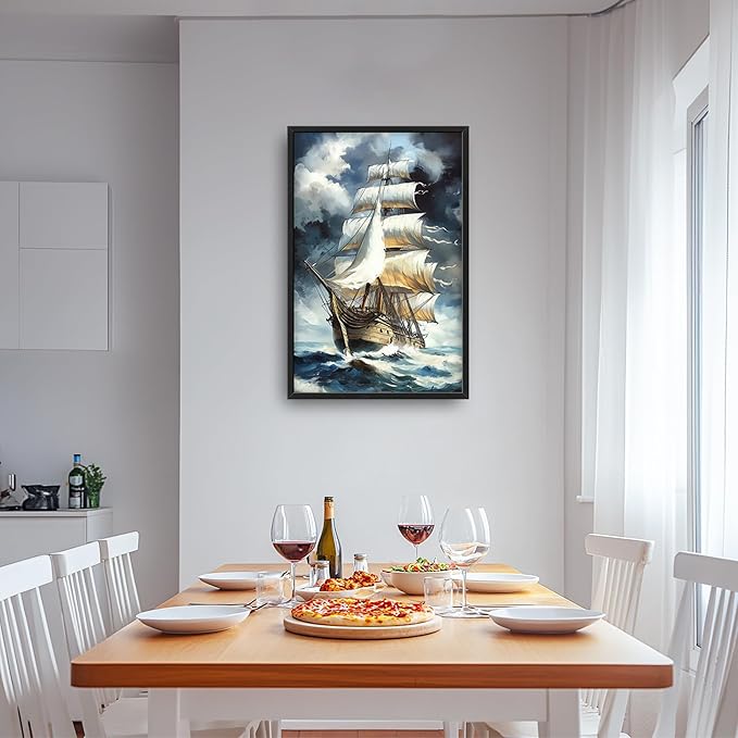 Lovira Sailing Ship Large Wall Art Sailboat Canvas Wall Decor Pictures Prints Painting Framed Modern Vertical Artwork for Living Room Bedroom Bathroom Office 24"x36"