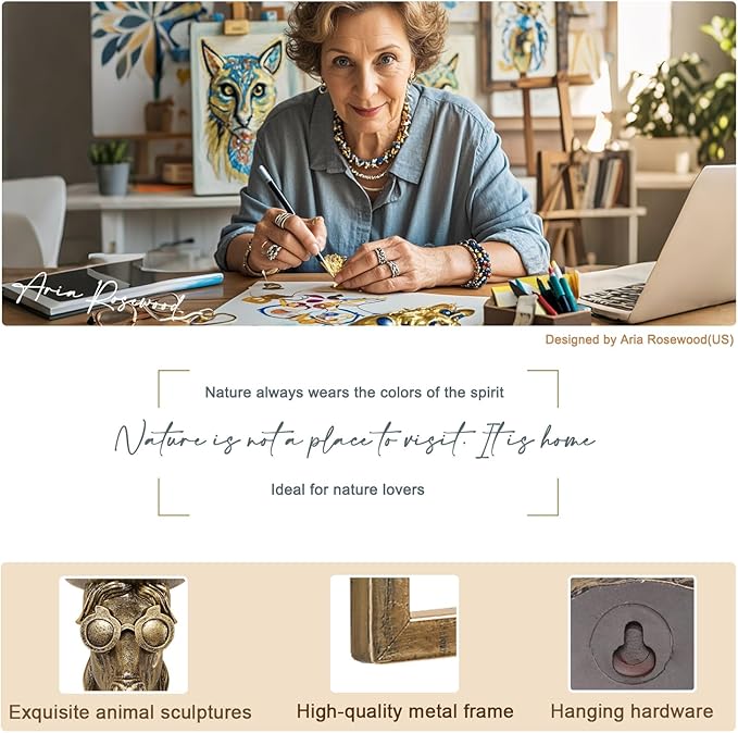 Animal Heads Wall Decor (Includes Metal Frame) Resin Animals Sculptures Head Wall Hanging Decoration Gold vintage Wall Sculpture for Living Room Bedroom Office(Horse)