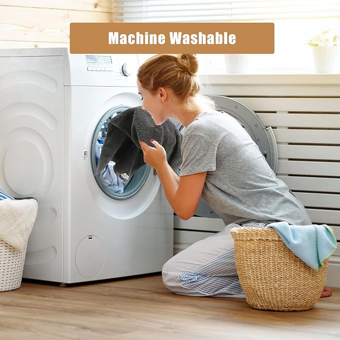 SEMAXE Bath Towel Set, 100% Cotton Bathroom Towels with Hanging Loops, Soft & Absorbent, 8 Piece Towel Set Include 2 Bath Towels, 2 Hand Towels, 4 Washcloths, Yellow & Grey