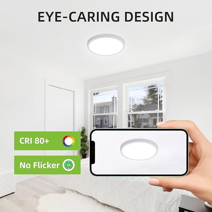 hykolity 2 Pack 12 Inch Selectable CCT LED Round Flat Panel Light, 24W 3000K/4000K/5000K, Edge-Lit Flush Mount Ceiling Light Fixture for Kitchen, Bedroom, Laundry and Closet Room,White