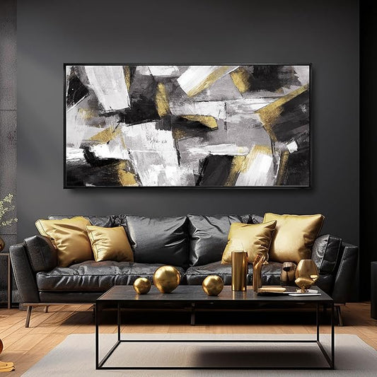 Black And Gold Wall Art Abstract Wall Decor Home Decor Living Room Large Artwork Framed Pictures Gold Decor Painting Wall Decorations 24”x48”