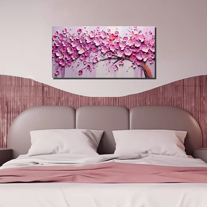 Zoyotago Pink Tree of Life Wall Art for Living Room Flower Picture for Bedroom Office Girls' Room Decor Modern Artwork Canvas Prints 20"x40"