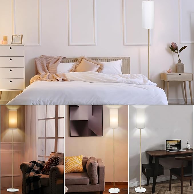 BoostArea Floor Lamp for Living Room with 3 Color Temperatures Bulb, Modern Floor Lamps, Classic Tall Lamp for Office, Standing Lamps for Bedroom, Kids Room, Study(9W LED Bulb, White Linen Shade)