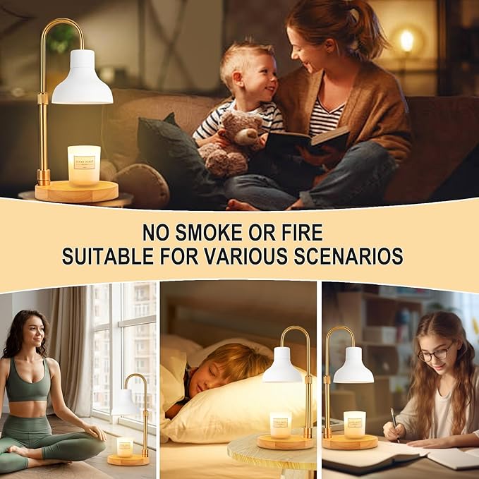 Candle Warmer Lamp with Timer & Dimmer, Adjustable Height Electric Candle Warmer with 3 Bulbs,Compatible with All Size Scented Candles, Wax Melt Warmer for Bedroom,Home Decor House Warming Gifts