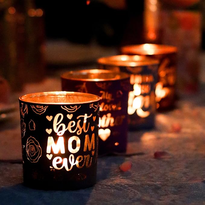 SHMILMH Thanksgiving Glass Candle Holders Set of 4, Fall Votive Tealight Holder, Jar for Making Candle, Autumn Thanksgiving Table Centerpiece Decor