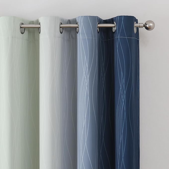 Estelar Textiler Navy Blue and Sage Green Ombre Blackout Curtains 72 Inch Length 2 Panels, Full Room Darkening Grommet Curtains for Bedroom, Thermal Insulated Light Blocking Gradient Drapes,52Wx72L