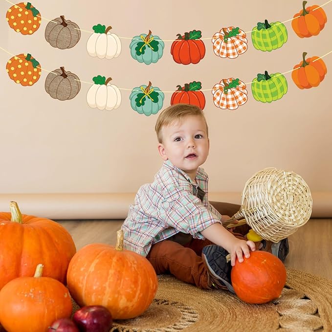 YQUQWN Fall Pumpkin Banner Fall Decorations for Home No DIY Little Pumpkin Birthday Banner for Autumn Harvest Thanksgiving Wall Decor Party Decorations Supplies Favors