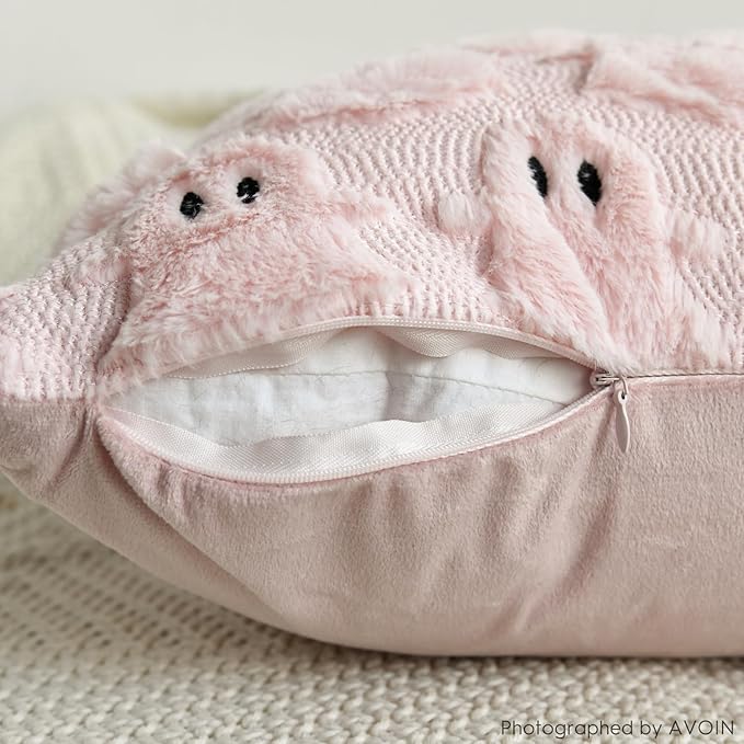 AVOIN colorlife Halloween Ghost Pink Throw Pillow Cover Set of 2, 18 x 18 Inch Soft Plush Faux Fur Jacquard Spooky Cushion Case Decoration for Sofa Couch