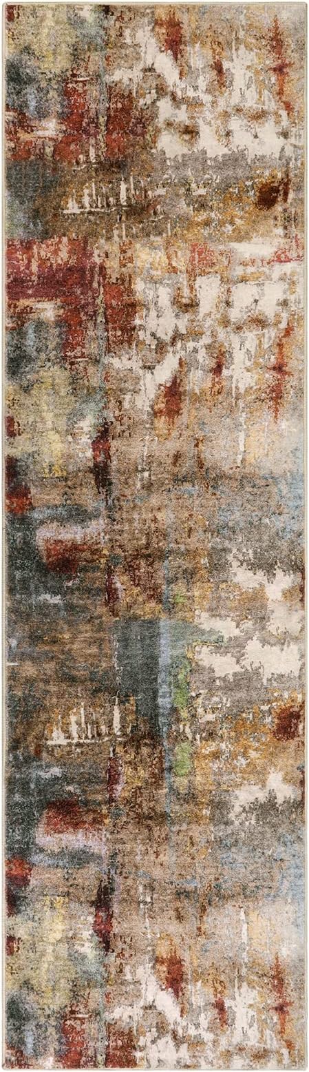 Lahome Washable Kitchen Runner Rug Non Skid, 2x7 Soft Bedroom Rug Runners for Hallways Non Slip, Soft Modern Abstract Floor Carpet Runner for Bathroom Entryway Stair Coffee Table Bar,Red/Multi