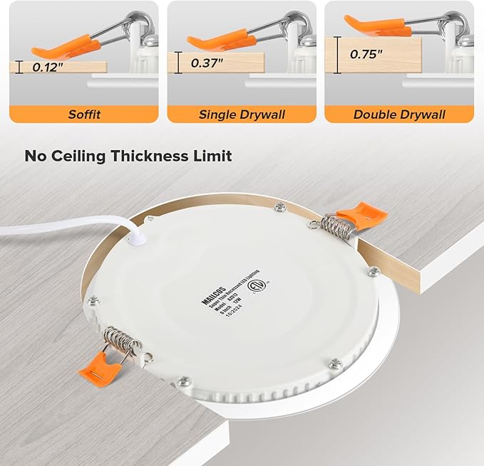 MAILCOS 12 Pack 6 Inch 5CCT Ultra-Thin LED Recessed Ceiling Light with Junction Box, 2700K-5000K Selectable, 1050LM High Brightness, Dimmable Canless Wafer Downlight, 12W 120V, ETL