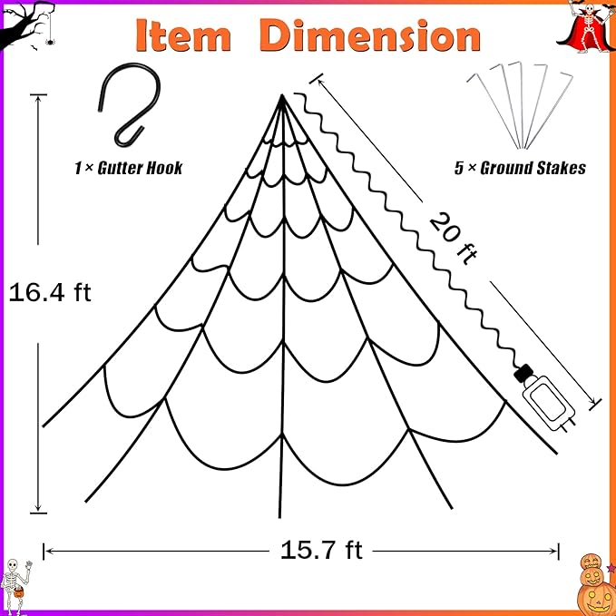 LED Spider Web Lights for Halloween Decorations Outdoor - 616 LEDs, 8 Lighting Modes, 16.4 Ft Light Up Giant Spider Webs (Purple)