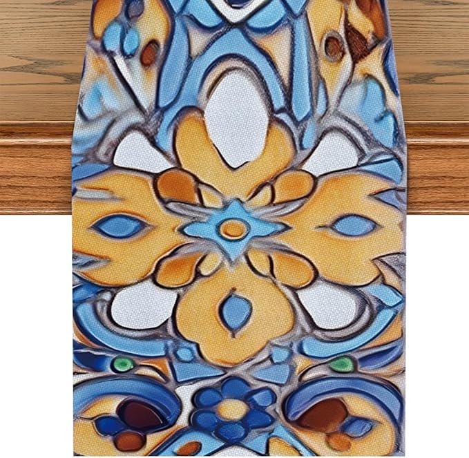 ANNA QUEEN Flowers Table Runner 13 x 72 Inch for Dining Table, Table Runner for Spring & Holiday Dining Decor Indoor Outdoor Party Home Table Decoration (Retro Pattern)