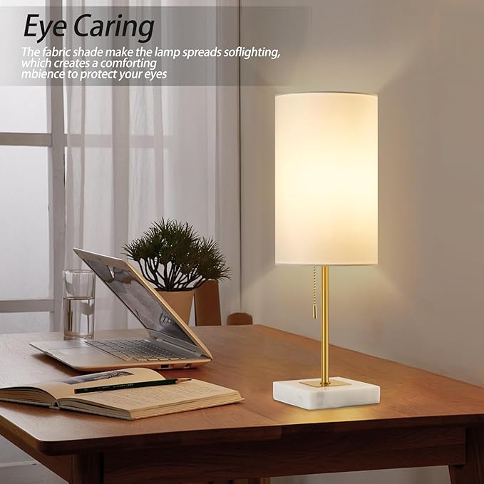 Luvkczc Minimalist Marble Table Lamp Set of 2 for Mens Room - Bedside Nightstand Lamps&Small Desk Lamp for Boys Study Room, Office Table Decor