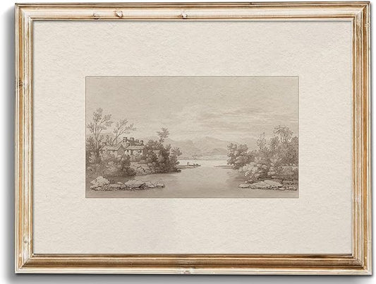 Uniro Neutral Wall Art for Home Decor, Farmhouse Landscape Sketch Drawing Wall Decor, Rustic Nature Canvas Prints Antique Neutral Landscape Oil Painting Vintage Art Pictures for Bedroom Bathroom Decor( 8" x 10"-UNFRAMED)