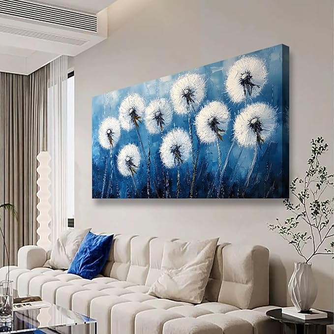 White Flower Pictures Canvas Wall Art for Living room Office Bedroom Wall Decor,Abstract Wall Art Print Modern Noble Blowball Oil Painting Artwork Waterproof Ready to Hang-20x40inch