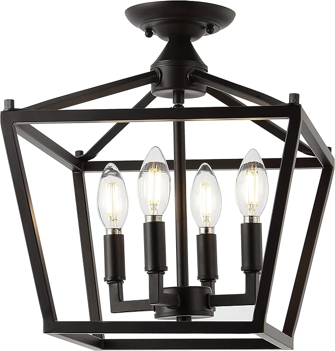 JONATHAN Y JYL7610A Plains Mini Lantern 12" 4-Light Iron Modern Farmhouse LED Flush Mount, Rustic, Industrial, Dimmable, 2700K Cozy Warm Light Kitchen, Hallway, Bathroom, Stairwell, Oil Rubbed Bronze