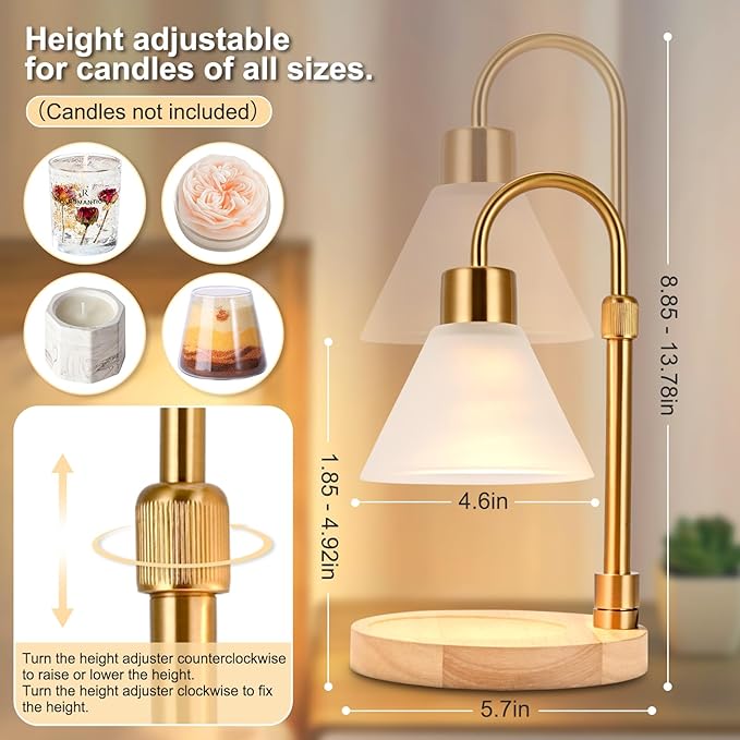 Candle Warmer Lamp with Timer & Dimmer, Adjustable Height Electric Candle Warmer with 3 Bulbs,Compatible with All Size Scented Candles, Wax Melt Warmer for Bedroom,Home Decor House Warming Gifts
