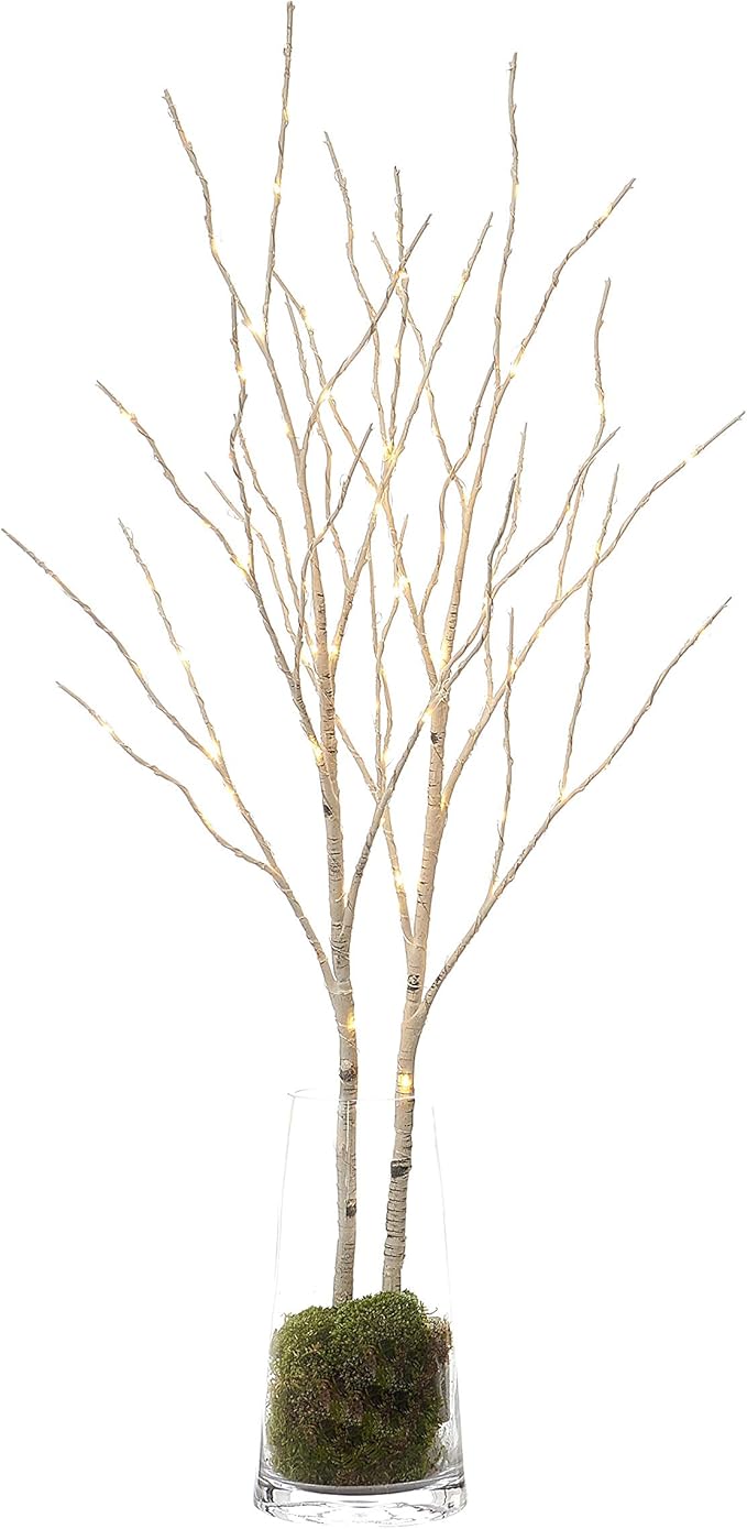 LITBLOOM Lighted White Twig Branches 32IN 100 LED with Timer Battery Operated, Artificial Tree Branch with Warm White Lights for Holiday Xmas Home Decoration Indoor Outdoor Decor