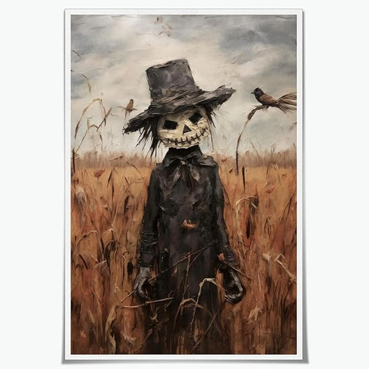 Vintage Fall Wall Art Cute Scarecrow in Field Posters Scarecrow Pictures Canvas Prints Autumn Cornfield Cottage Core Halloween Room Decor 12x18inch Unframed
