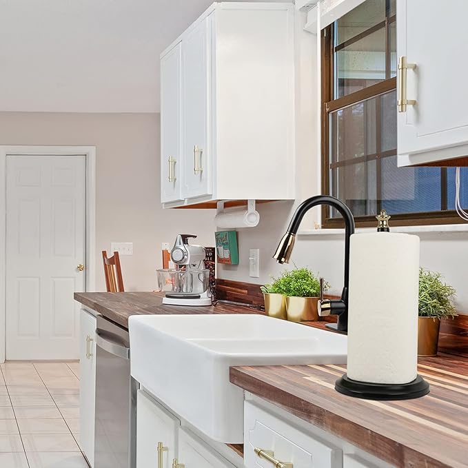 Akicon Paper Towel Holder Stand for Kitchen Countertop & Dining Room Table (Gold, Classical)