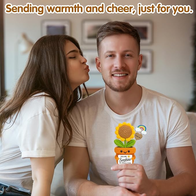 Crochet Sunflower Affirmation Gift | You are Sunshine in Human Form | Appreciation Gift for Coworker, Teacher, Best Friend, Employee – Birthday, Christmas, Thanksgiving for Women Men