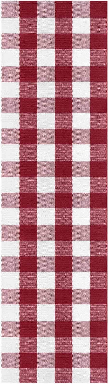 KOZYFLY Buffalo Plaid Rug 2x8 Ft Runners for Hallways Washable Checkered Rug Red and White Christmas Rugs Woven Cotton Kitchen Fall Rug Halloween Decor for Hallway Kitchen Living Room