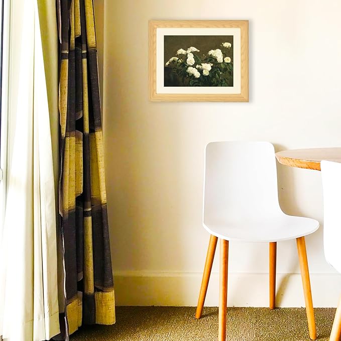 Brivoria Framed Canvas Wall Art Vintage Decor, Antique Botanical Floral Print Showing White Roses and Autumn Rustic Background for Entryway Hallway Reading Nook Office or Bathroom Decoration, 13"x16"