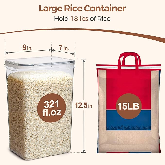 ComSaf Rice Container Set of 2(9.5L/321OZ), Large Airtight Food Storage Containers with Lid and Rice Washer, Plastic Canisters Sets for The Kitchen, Pantry Organizers for Flour, Cereal and Cooking