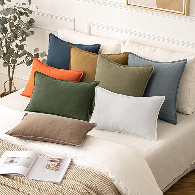 MIULEE Fall Decorative Linen Pillow Covers 18x18 Inch Orange Boho Farmhouse Neutral Couch Throw Pillows for Bed Pack of 2 Accent Modern Pillowcase Summer Sofa Livingroom Home Decor