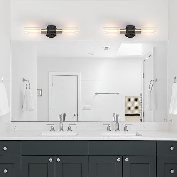 Espird Wall Sconces Set of Two Black & Gold, Bathroom Light Fixtures 2-Light,Bathroom Vanity Lights Over Mirror, Industrial Lighting, Modern Brushed Brass Vanity Lighting Fixtures