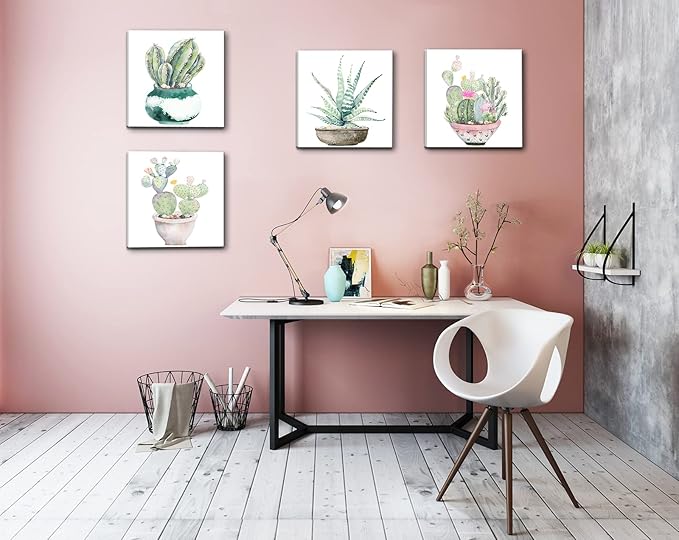 Succulent Plants Bathroom Decor Wall Art, Green Cactus Pictures Canvas Print, Botanical Paintings for Bedroom Living room Office Decoration - 20" X 20"