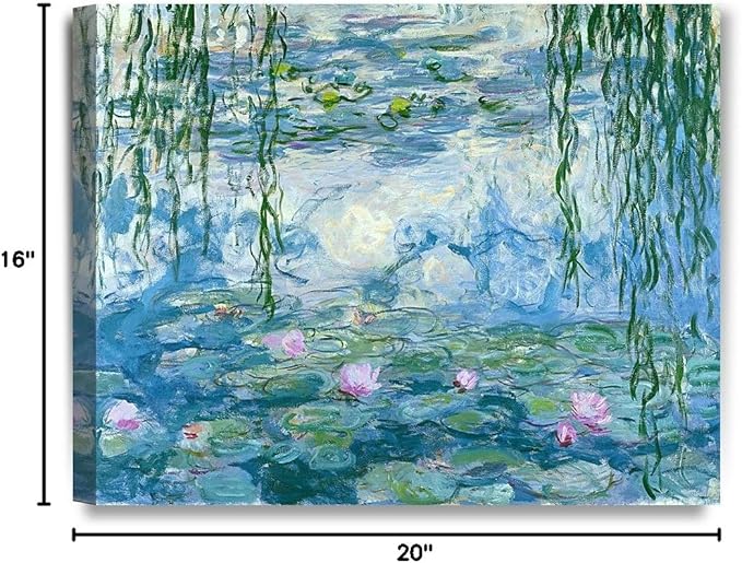 DECORARTS - Water Lilies 1916-1919, Claude Monet Art Reproduction. Giclee Canvas Prints Wall Art for Home Decor 20x16