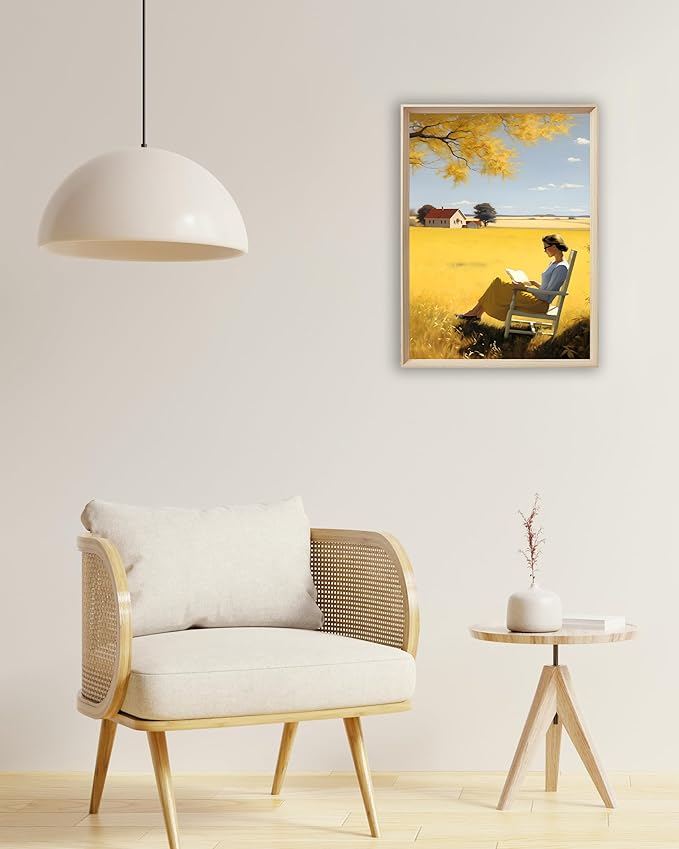 UPWOIGH Framed Wall Art, Edward Hopper Wood Canvas Wall Art,Autumn decor,12"x16" Cotton Pattern Vintage Poster Wall Decor Aesthetic for Living Room Bedroom,Set of 3,Accessories