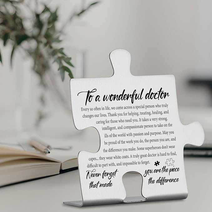To A Wonderful Doctor Appreciation Gifts, Thank You Gifts for Physician, Medical Mentor, White Coat Ceremony, Retirement Office Puzzle Piece Decorative Signs Plaques YCC18