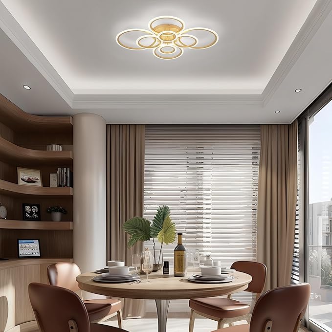 Modern LED Ceiling Light, Gold 8 Rings Flush Mount Ceiling Light, 4000K Lighting Fixture Ceiling Lamp for Kitchen, Bedroom, Living Room, Dining Room